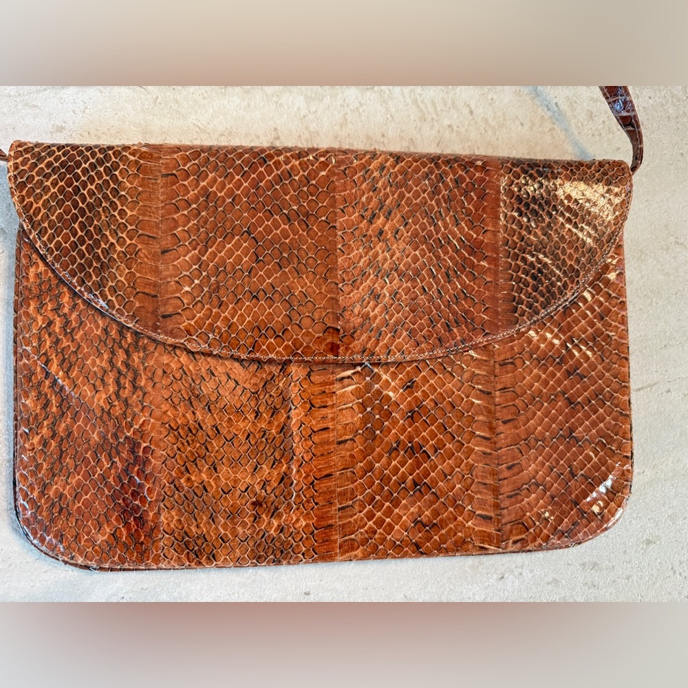 Battaglia Genuine Snakeskin Crossbody / Clutch – Brown Exotic Vintage Luxury